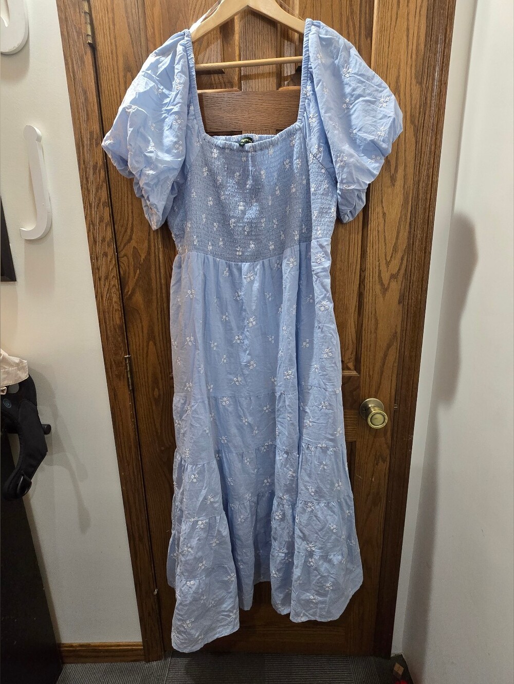 Meadow Rhodes blue embroidered floral maxi dress, Smocked Cottage Core size 3X.
